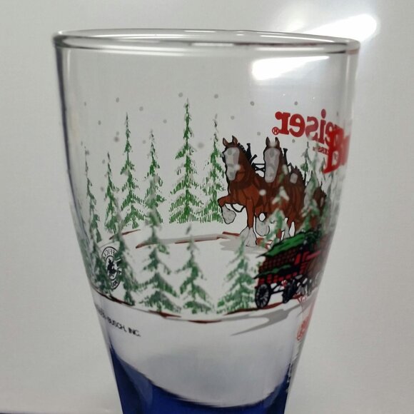 Budweiser 1989 Clydesdales Holiday Pilsner Beer Glass Horse Hitch and Wagon - Picture 8 of 10